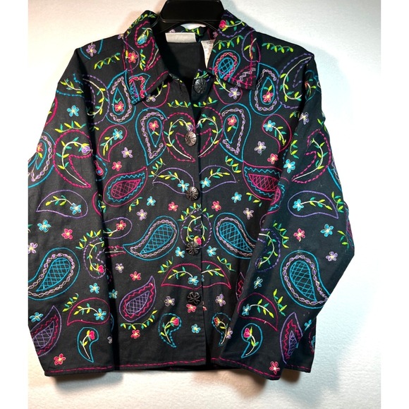 Units Jackets & Blazers - Units Petite SMALL Jacket Linen Blend Embroidered Floral Paisley Boho Festival